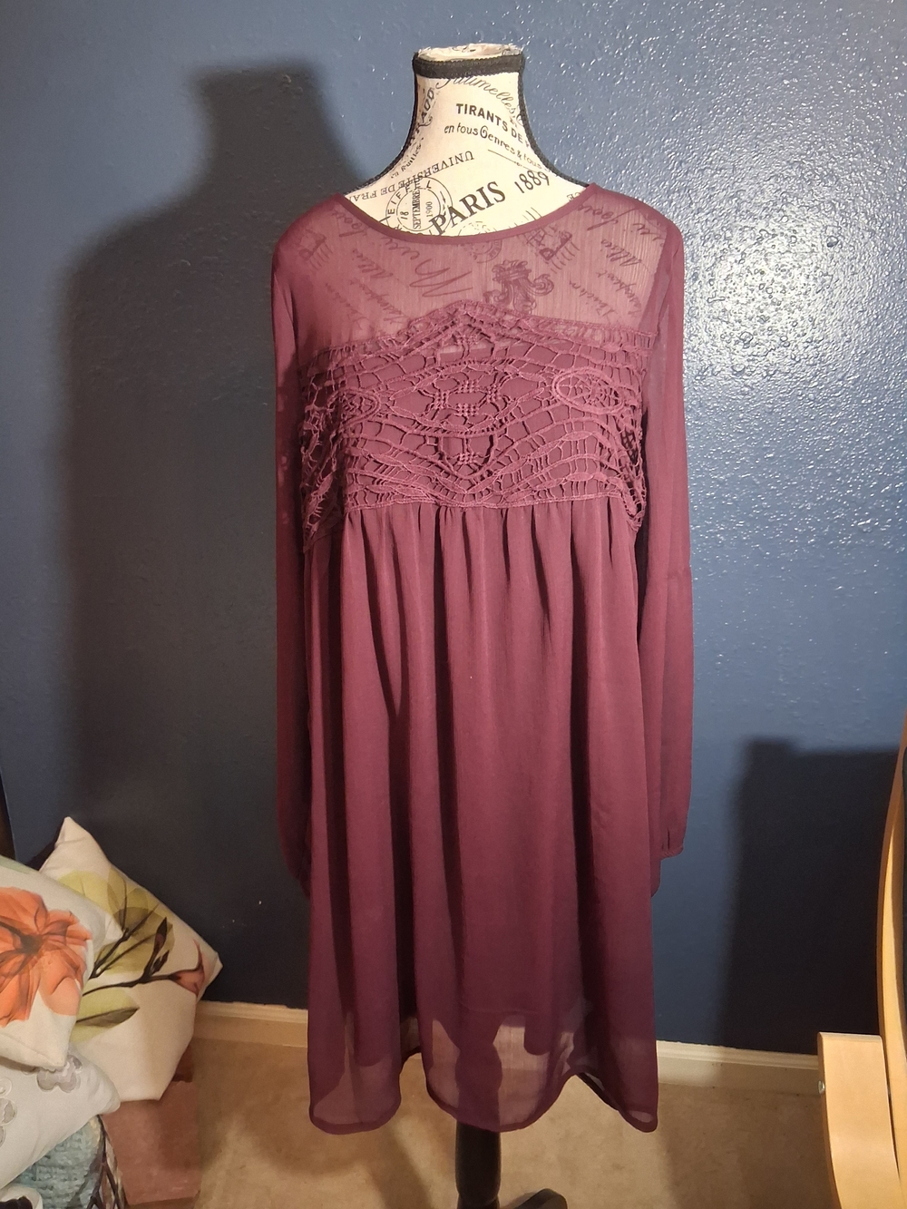 Xhilaration Plum Crochet Yoke Mini Dress Xl